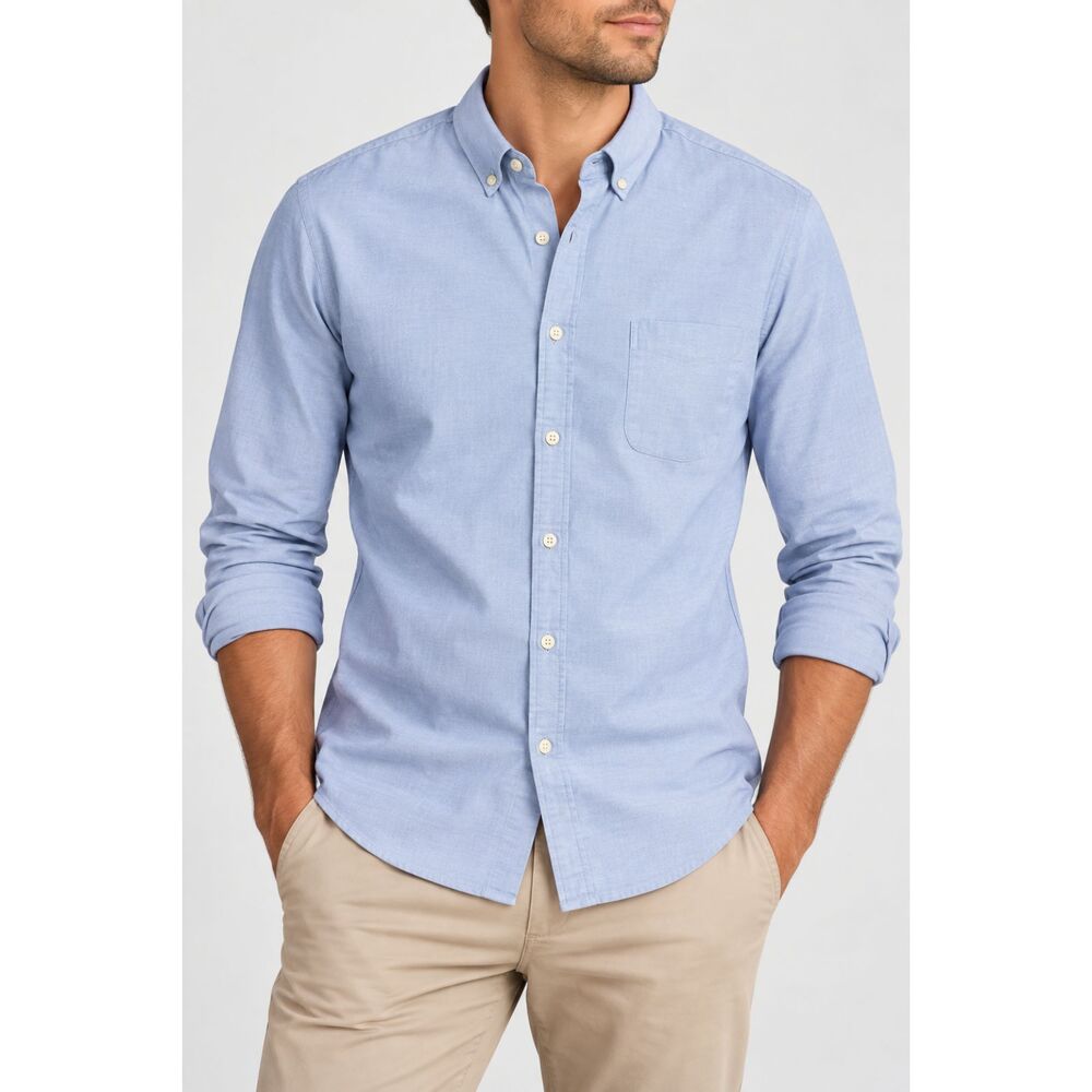 Frank And Oak Jasper Slim Fit Oxford Shirt Men’s M Blue Organic Cotton Stretch